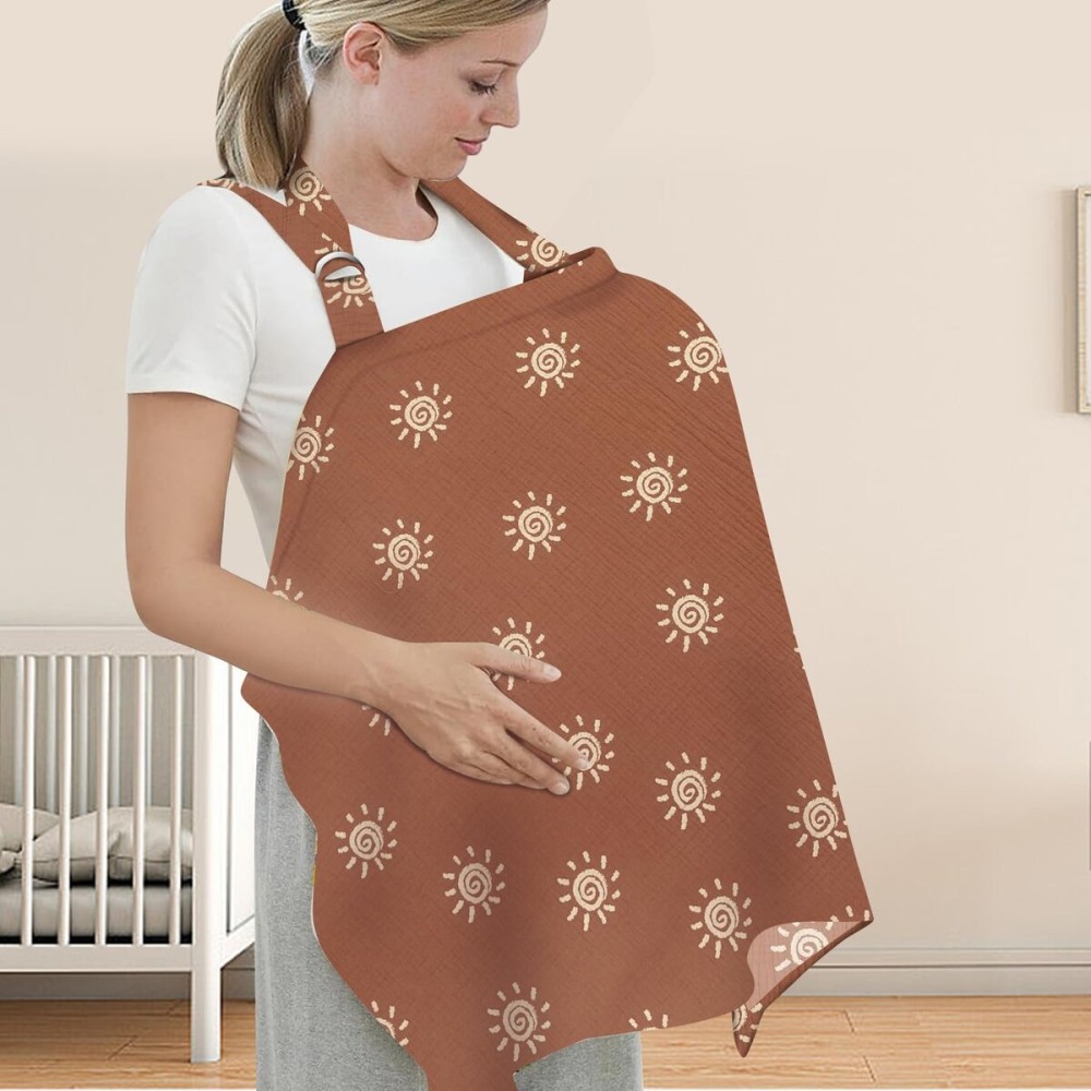 UHINOOS Nursing Cover for Mom Breastfeeding, Baby Privacy Nursing Covers Up Breathable Cotton with Ajustable Hoop for Mother (Brown)
