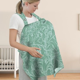 UHINOOS Nursing Cover for Mom Breastfeeding, Baby Privacy Nursing Covers Up Breathable Cotton with Ajustable Hoop for Mother (Muslin Green)