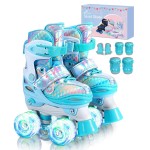Sportneer Kids Roller Skates, 4 Adjustable Light up Roller Skates for Girls Boys Kids Toddlers Beginners, Kids Skates with Protective Gear Set Gift for Indoor & Outdoor Use