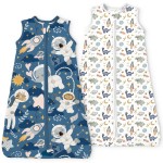TOTBASIC Sleep Sack 6-15 Months, Summer Light Baby Wearable Blanket with 2-way Zippers, Premium Soft Breathable Sleeping Bag for 6-12-15 Months Baby, 2 Pack(Animal Spaces)