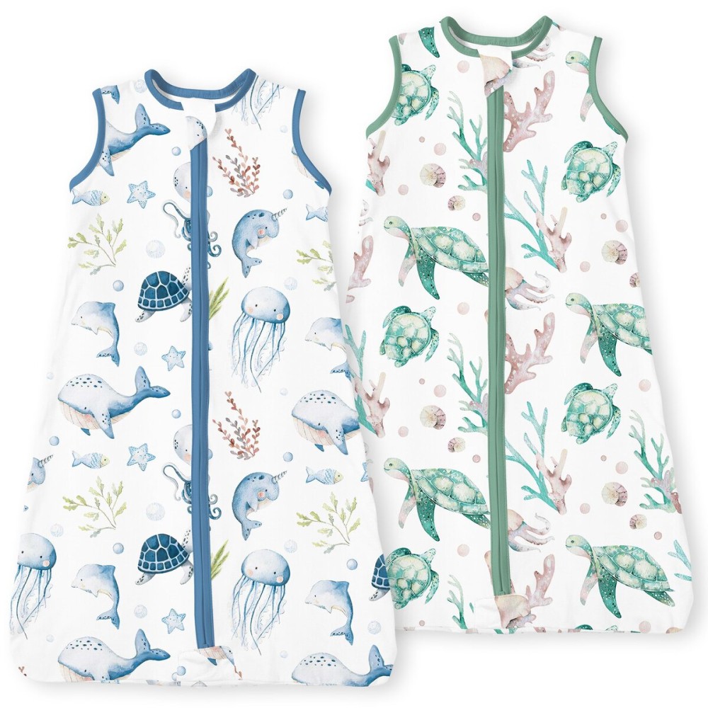 TOTBASIC Sleep Sack 0-6 Months, 0.5TOG Summer Light Wearable Blanket with 2-way Zippers, Premium Soft Baby Sleeping Bag for 0-3-6 Months Baby, 2 Pack(Ocean Crew)
