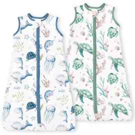 TOTBASIC Sleep Sack 0-6 Months, 0.5TOG Summer Light Wearable Blanket with 2-way Zippers, Premium Soft Baby Sleeping Bag for 0-3-6 Months Baby, 2 Pack(Ocean Crew)
