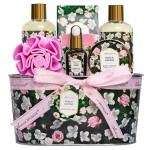 Gift Basket for Women - 8 Pc Rose & Jasmine Beauty & Personal Care Set - Home Bath Pampering Package for Relaxing - Spa Self Care Kit - Thank You, Birthday, Mom, Anniversary, Christmas Gift