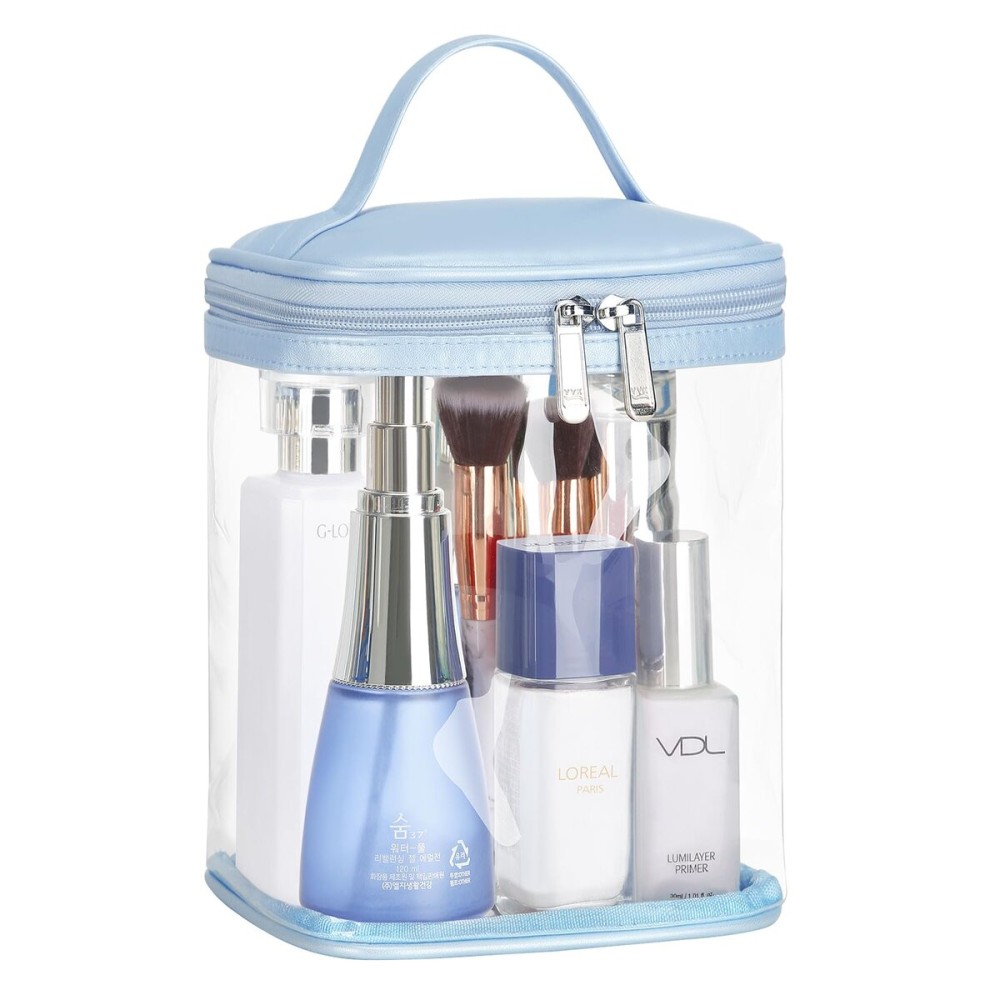 HAOGUAGUA Premium Clear Makeup Bag with Inner Pocket, Transparent Cosmetic Pouch for Travel or Everyday Use, Waterproof Beach Bag for Sunscreen Skincare (Blue 1pcs)