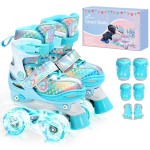 Sportneer Kids Roller Skates, 4 Adjustable Light up Roller Skates for Girls Boys Kids Toddlers Beginners, Kids Skates with Protective Gear Set Gift for Indoor & Outdoor Use