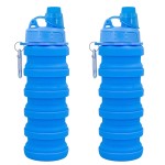 YCTMALL Collapsible Water Bottles Two Pack Travel Sports Portable Sport Water Bottle comes with mountaineering Buckle 500ml silicone Water-proof camping water bottle (Blue and Blue Color)