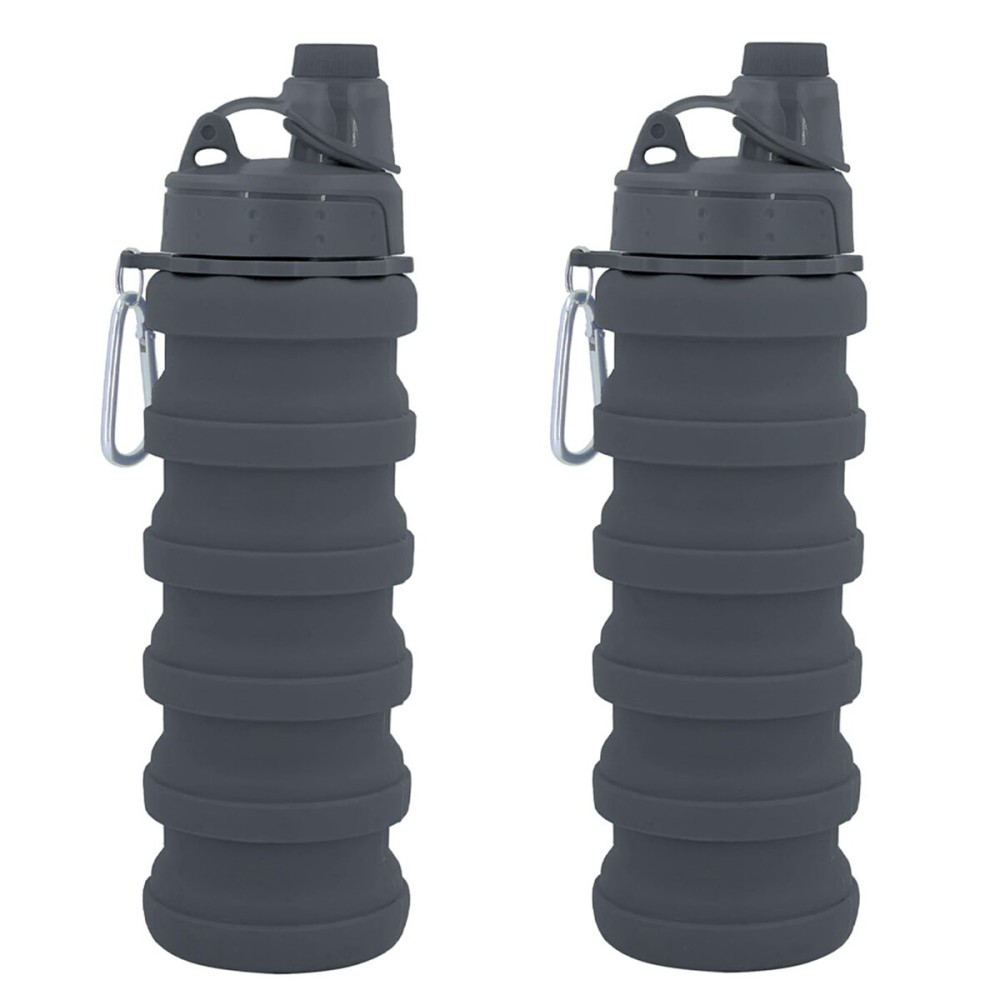 YCTMALL Collapsible Water Bottles Two Pack Travel Sports Portable Sport Water Bottle comes with mountaineering Buckle 500ml silicone Water-proof camping water bottle (Grey and Grey Color)