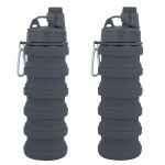 YCTMALL Collapsible Water Bottles Two Pack Travel Sports Portable Sport Water Bottle comes with mountaineering Buckle 500ml silicone Water-proof camping water bottle (Grey and Grey Color)
