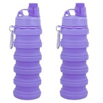 YCTMALL Collapsible Water Bottles Two Pack Travel Sports Portable Sport Water Bottle comes with mountaineering Buckle 500ml silicone Water-proof camping water bottle (Purple and Purple Color)