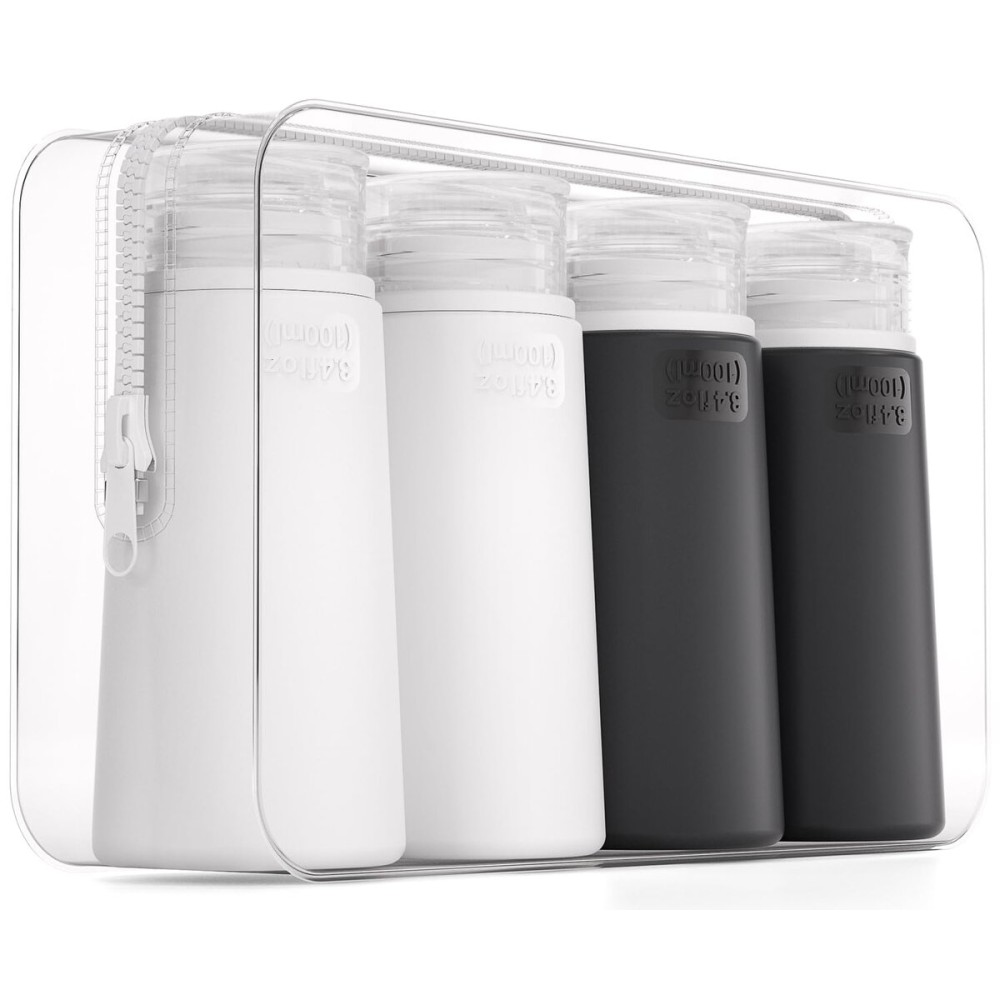 Valourgo TSA Approved 3.4oz Portable Toiletry Bottles, BPA Free Leak Proof Refillable Travel Accessories with Clear Toiletry Bag, Black, White