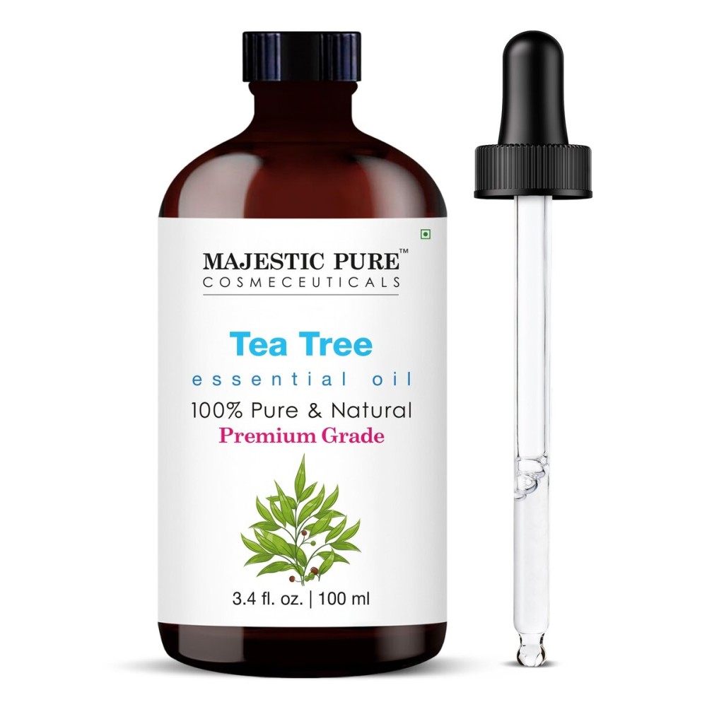 Majestic Pure Essential Oil with Glass Dropper - 100% Pure and Natural - Essential Oils for Diffuser, Aromatherapy, Soap and Candle Making, Tea Tree Essential Oil, Tea Tree Oil, 3.4 Fl Oz