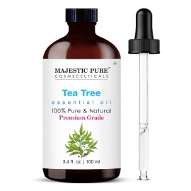 Majestic Pure Essential Oil with Glass Dropper - 100% Pure and Natural - Essential Oils for Diffuser, Aromatherapy, Soap and Candle Making, Tea Tree Essential Oil, Tea Tree Oil, 3.4 Fl Oz