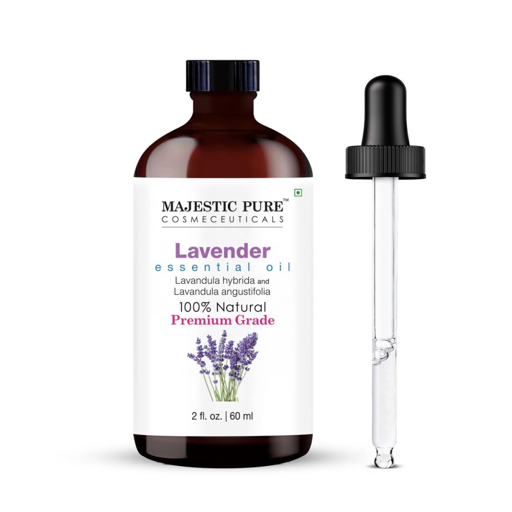 Majestic Pure Essential Oil with Glass Dropper - 100% Pure and Natural - Essential Oils for Diffuser, Aromatherapy, Soap and Candle Making, Lavender Essential Oil, Lavender Oil, 2 Fl Oz