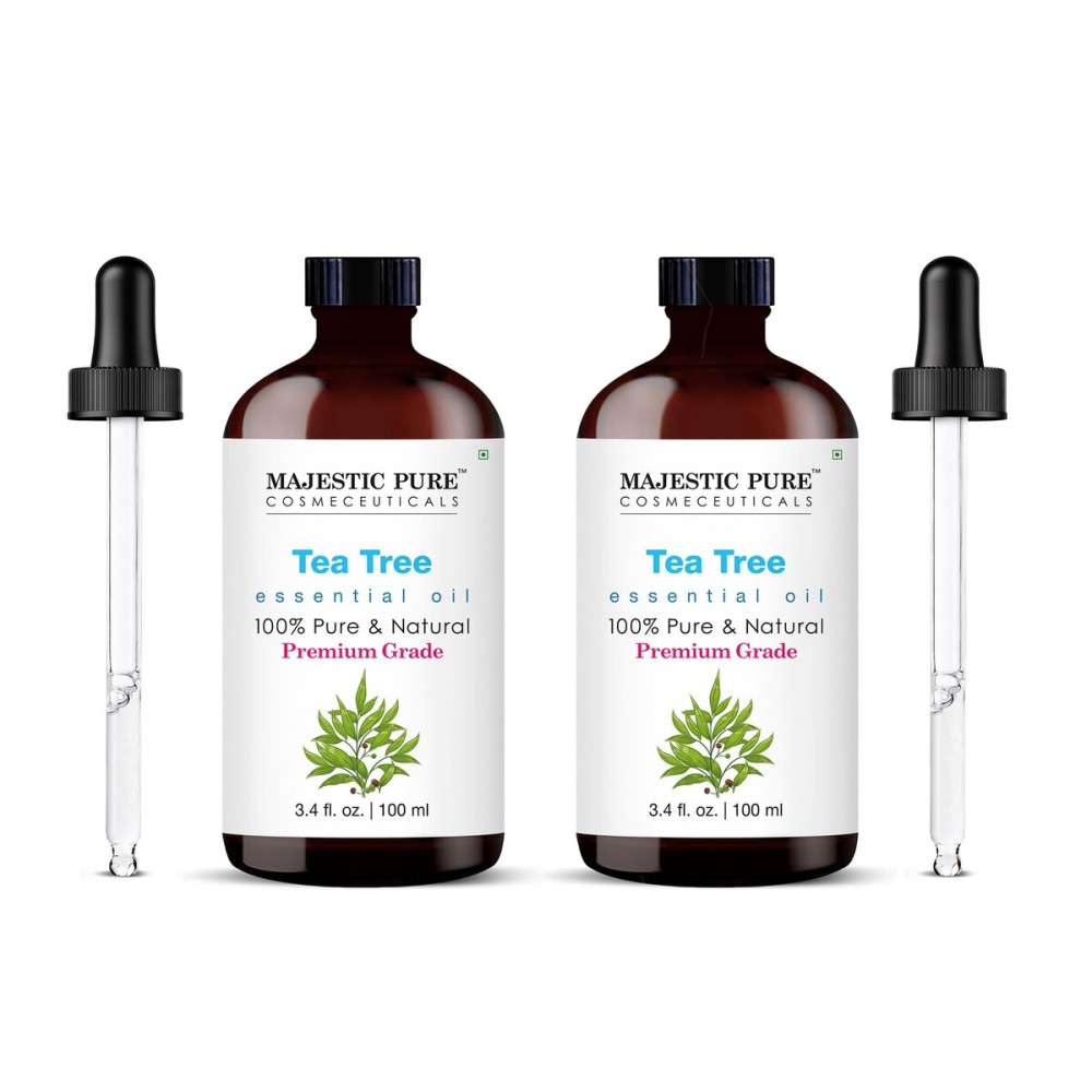 Majestic Pure Essential Oil with Glass Dropper - 100% Pure and Natural - Essential Oils for Diffuser, Aromatherapy, Soap and Candle Making, Tea Tree Essential Oil, Tea Tree Oil, 3.4 Fl Oz Pack of 2