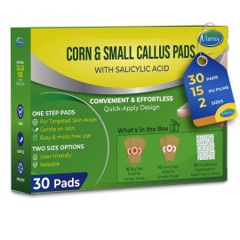 Corn Remover Pads for Feet Toes: 30-Pack Salicylic Acid Extra Strength Treatment - Fast Effective Medicated Bandages for Kids Adults Seniors Teens Athletes Runners Hikers Workers Men Women