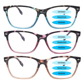 CLASAGA Progressive Multifocus Reading Glasses for Women, Blue Light Blocking Ladies Computer Readers with Spring Hinge. (3 Mix-2, 1.50, x)