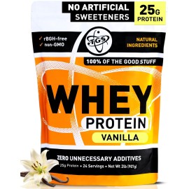 TGS Nutrition Vanilla Whey Protein Powder 2lb - No Artificial Sweeteners, All Natural Ingredients, Undenatured, No Stevia, Non GMO - 25g Protein for Women & Men Shakes, Smoothies - Aids Muscle Gain