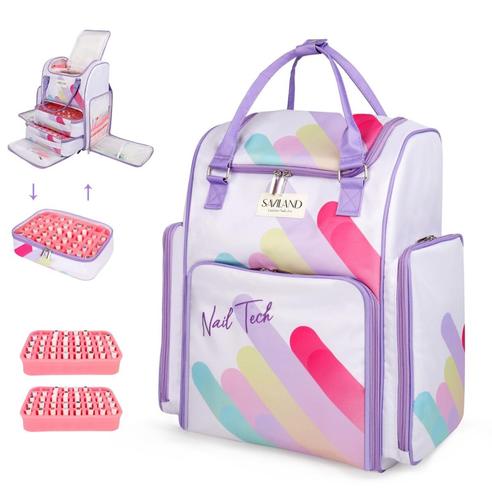 SAVILAND Nail Polish Organizer Bag: 33L Large Nail Bag Organizer Case Holds 80 Bottles (15ml/0.5 fl.oz) and Nail Lamp Travel Nail Supply Organizer Holder Nail Organizers and Storage Bag for Nail Tech