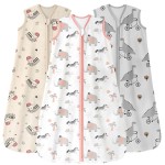 Unnivoll Baby Sleep Sack 12-18 Months 3 Pack 100% Cotton Lightweight 0.5 TOG Wearable Blanket Baby Sleep Bag with 2-Way Zipper for Newborn Infant Pink Apricot Gray Zebra