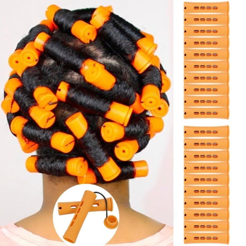 Perm Rods Set for Natural, Long, and Short Hair - Plastic Cold Wave Rods for Women\'s Hair Curling and DIY Hairdressing (20pcs Orange)