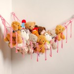 YKBU Stuffed Animals Hammock Corner Hanging Net with Tassel Macrame Stuffed Animal Storage Plush Toy Holder Toy Organizer for Boho Nursery Playroom Bedroom Kids Room (pink, large)