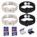 MEIYYJ Motion Sickness Bands for Adults and Kids Sea Wristbands for Cruise Travel Wristband, Natural Relief WristbandsSea Bands for Pregnancy Women(1 Pair Black+1Pair Star Light)