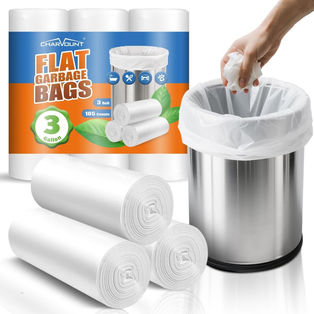 Charmount 3 Gallon Small Trash Bags, 104 Count - Unscented Clear Mini Garbage Bags for Bathroom, Office, Kitchen, 15L Wastebasket Liners