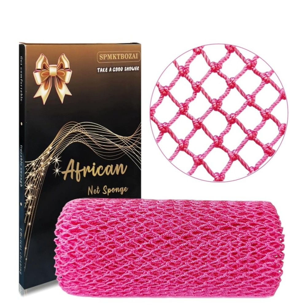 SPMKTBOZAI African Net Sponge Authentic, African Exfoliating Sponge Real African Net Black Owned, African Bath Sponge Back Scrubber, Body Exfoliator Shower Bath Accessories (Pink)