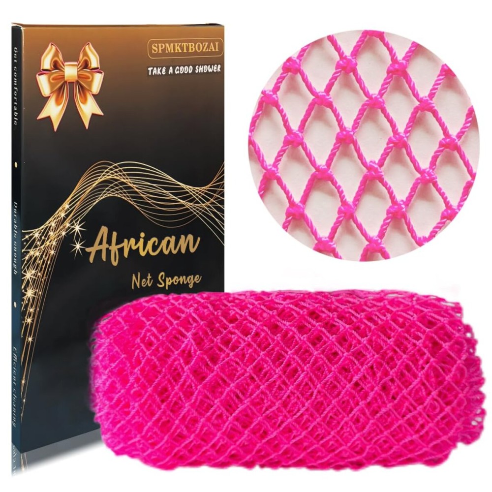 SPMKTBOZAI African Net Sponge Authentic, African Exfoliating Sponge Real African Net Black Owned, African Bath Sponge Back Scrubber, Body Exfoliator Shower Bath Accessories (Rose Pink)