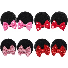 CellElection Mouse Ears Hair Clips, 8PCS Sequin Mice Ears Clips for Toddler Girls, Hair Accessories for Party Favor, Halloween, Christmas
