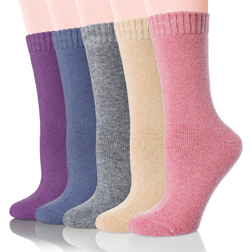Velice Women Wool Socks Thick Thermal Hiking Warm Winter Crew Cushion Cozy Work Boot Socks 5 Pairs(Color A-010)