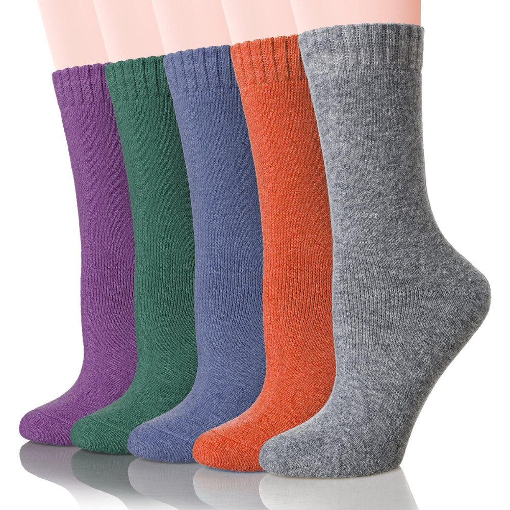 Velice Wool Socks for Women Merino Wool Boot Hiking Thick Thermal Warm Winter Crew Cushion Cozy Work Socks 5 Pairs(Color A-012)