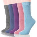 Velice Wool Socks for Women Merino Wool Boot Hiking Thick Thermal Warm Winter Crew Cushion Cozy Work Socks 5 Pairs(Color A-013)