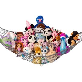 Lilly\'s Love Large Stuffed Animal Hammock | Corner Hanging Organizer, Stuffed Animal Storage | Easy to Hang Plushie Net w/Included Anchors & Hooks | Cute Room & Bedroom Decor (Gray)