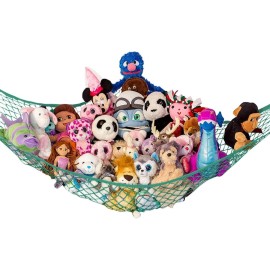 Lilly\'s Love Large Stuffed Animal Hammock | Corner Hanging Organizer, Stuffed Animal Storage | Easy to Hang Plushie Net w/Included Anchors & Hooks | Cute Room & Bedroom Decor (Green)