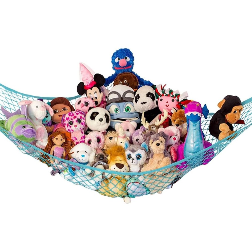 Lilly\'s Love Large Stuffed Animal Hammock | Corner Hanging Organizer, Stuffed Animal Storage | Easy to Hang Plushie Net w/Included Anchors & Hooks | Cute Room & Bedroom Decor (Light Blue)