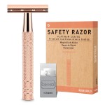 Shiny Rose Gold Safety Razor, Single Blade Razors for Women, with 10 Stainless Steel Double Edge Blades, Reusable Metal Razor, Eco-Friendly, Smooth and Close Shave, Sustainable, Plastic Free