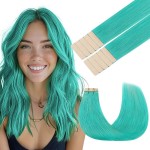 GOO GOO Tape in Hair Extensions Human Hair, Teal Green, 22inch 30g 10pcs, Colored Tape ins Human Hair Extensions, Silky&Soft Invisible Tape Ins, Hair Highlighted for Party
