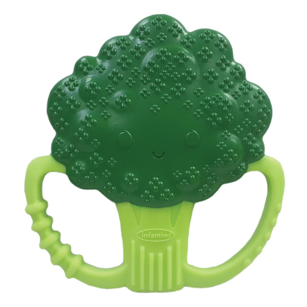 Infantino Lil Nibbles Textured Silicone Teether, BPA-Free Baby Teething Toy, Soft, Easy to Hold, Sensory Stimulation for Infants, Broccoli