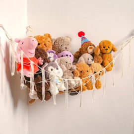 YKBU Stuffed Animals Hammock Corner Hanging Net Macrame Stuffed Animal Storage Plush Toy Holder Toy Organizer for Boho Nursery Playroom Bedroom Kids Room (cream, Large)