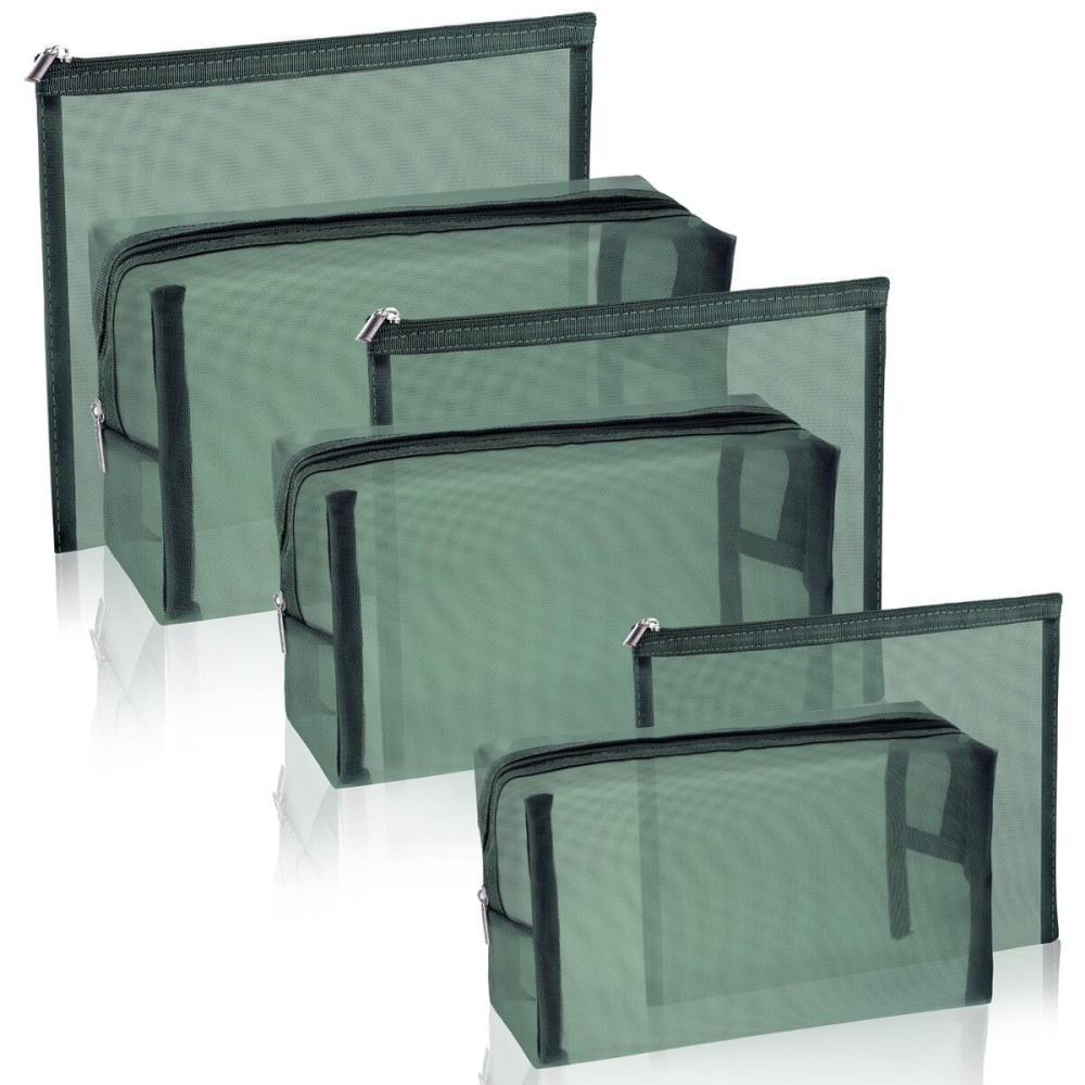 Boao 6 Pieces Mesh Makeup Bags Mesh Cosmetic Bag Portable Travel Organizing Zipper Pouch Toiletries Makeup Pouches for Home Office Travel Accessories(Green)