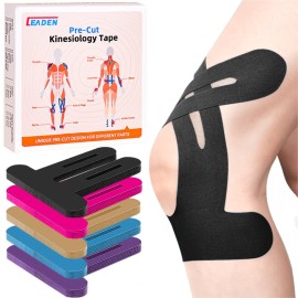 IEADEN Precut Kinesiology Tape for Knees, 10 Pcs - Knee Support & Stability, Knee Pain Relief Athletic Tape - Waterproof & Elastic, Breathable Hypoallergenic Latex-Free Tape, Black