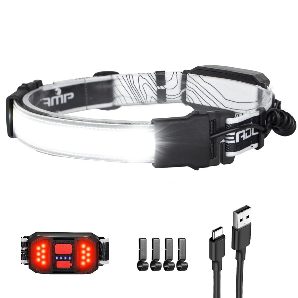 Spriak LED Headlamp Flashlight, 1000L 230 Broadbeam Headlight, USB C Rechargeable Head Lamp with Red Taillight, Lightweight Waterproof Headlamps for Camping Running Hiking, Hard Hat Headlamp 1Pack