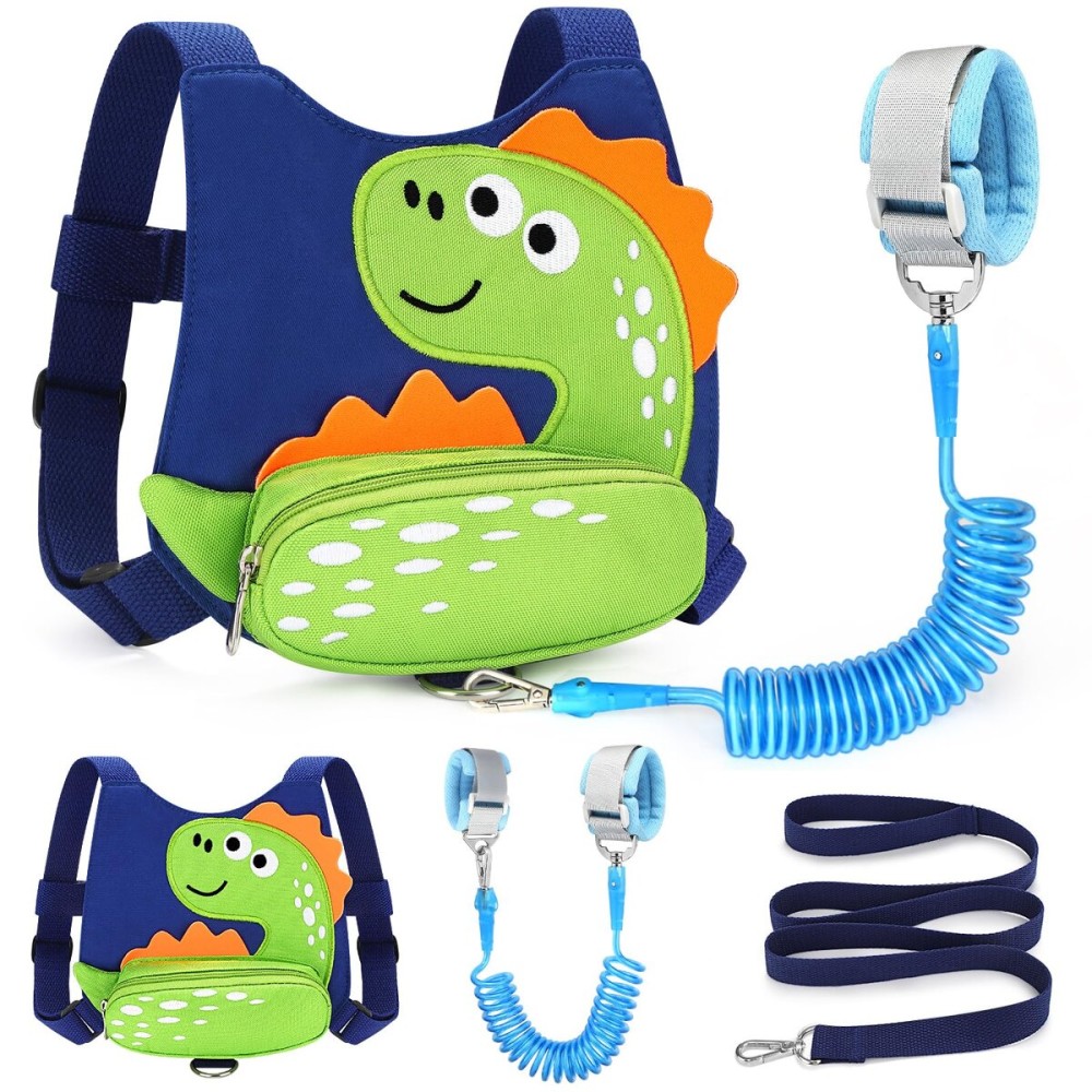 Accmor Toddler Harness Leash, Cute Dinosaur Kids Harness Children Leash with Anti Lost Wrist Link for Outdoor Travel, Adorable Child Leash Walking Harness Wristband Assistant Strap for Baby Ages1-4