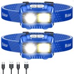 Blukar LED Headlamp,2000L Super Bright Rechargeable Headlight Flashlight with White&Red Light 2 Pack - Motion Sensor,Dimmable Brightness,8 Modes,Spotlight&Floodlight,IPX5 Waterproof for Camping-Blue