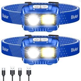 Blukar LED Headlamp,2000L Super Bright Rechargeable Headlight Flashlight with White&Red Light 2 Pack - Motion Sensor,Dimmable Brightness,8 Modes,Spotlight&Floodlight,IPX5 Waterproof for Camping-Blue