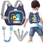 Accmor Toddler Harness Leash+ Reflective Anti Lost Wrist Link, Cute Dinosaur Kids Harness with Leash, Collapsible Child Leash Baby Boys Walking Wristband Assistant Strap Belt for Outdoor Travel