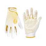 HANDLANDY Youth Football Gloves, Sticky Wide Receiver Gloves for Kids, White and Gold Stretch Fit Football Glove (White and Gold, XX-Large)