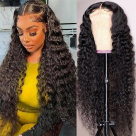 Nsvnsv 13x6 Deep Wave Lace Front Wigs Human Hair HD Full Lace Frontal Wigs Pre Plucked Bleached Knots 180% Density Deep Curly Human Hair Wig Natural Color 26Inch