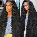 Nsvnsv 30 Inch 13x6 Deep Wave Lace Front Wigs Human Hair HD Full Lace Frontal Wigs Pre Plucked Bleached Knots 180% Density Deep Curly Human Hair Wig Natural Color